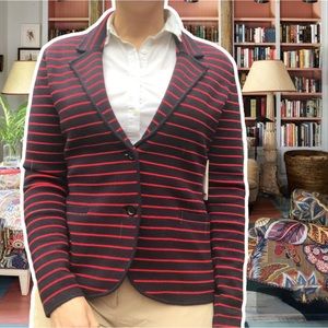 NWT 1901 Wool-Blend Preppy Fitted Knit Red and Navy Stripe Blazer, Size S